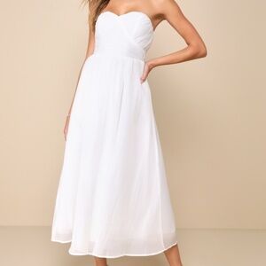 Lulus Fairytale Design White Organza Strapless A-line Midi Dress - Size S